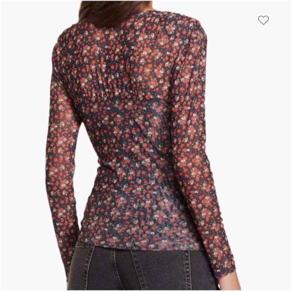 Sandro Bethanie Stretch Ruched Floral Sheer Long Sleeve Top View 2